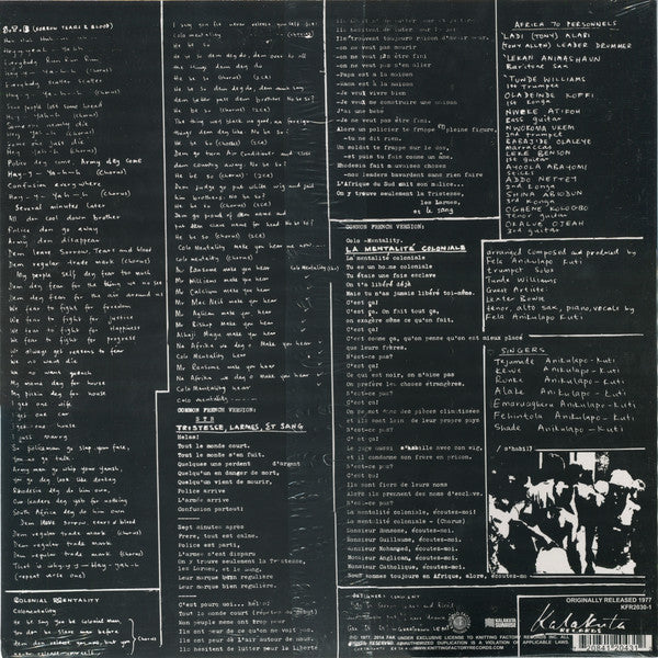 Fẹla* And The Africa 70 : Sorrow, Tears & Blood (LP, Album, RE)