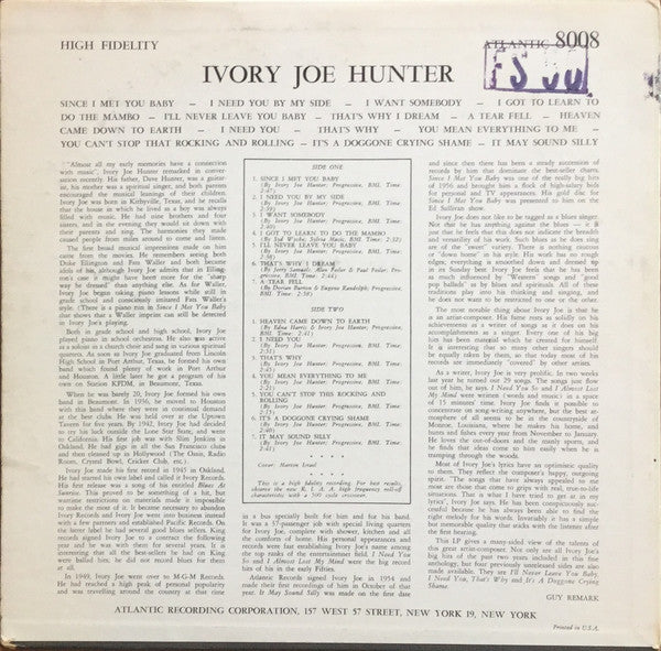 Ivory Joe Hunter : Ivory Joe Hunter (LP, Mono, RE)