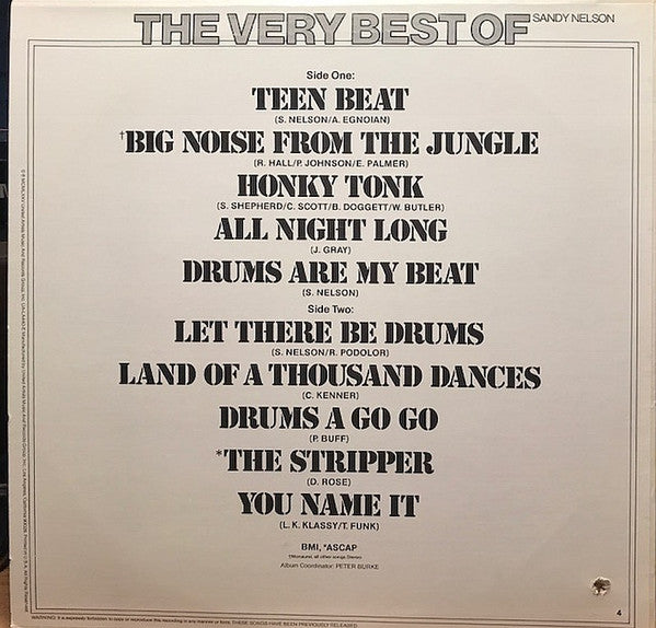 Sandy Nelson : The Very Best Of Sandy Nelson (LP, Comp)