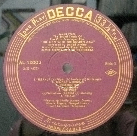 Elmer Bernstein & Orchestra : Music From The Soundtrack Of "The Man With The Golden Arm" (LP, Album, Mono)