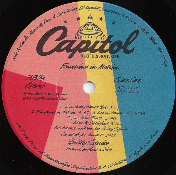Billy Squier : Emotions In Motion (LP, Album, Jac)