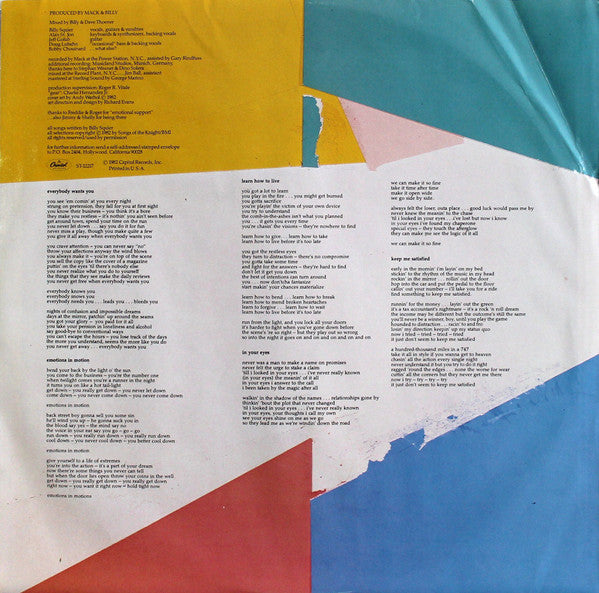 Billy Squier : Emotions In Motion (LP, Album, Jac)