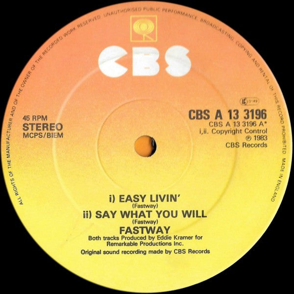 Fastway (2) : Easy Livin' (12", Lab)