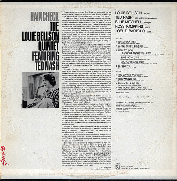 The Louie Bellson Quintet Featuring Ted Nash : Raincheck (LP, Album, RP)
