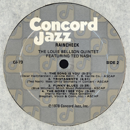 The Louie Bellson Quintet Featuring Ted Nash : Raincheck (LP, Album, RP)
