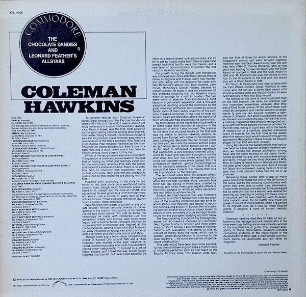 Coleman Hawkins : Coleman Hawkins And The Chocolate Dandies  (LP, Comp, Mono)