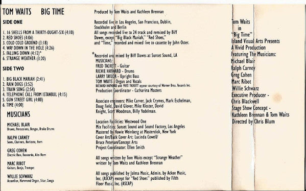 Tom Waits : Big Time (Cass, Album, SR)