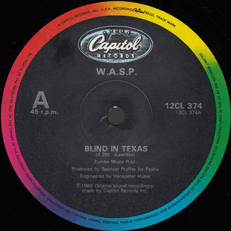 W.A.S.P. : Blind In Texas (12", Single)