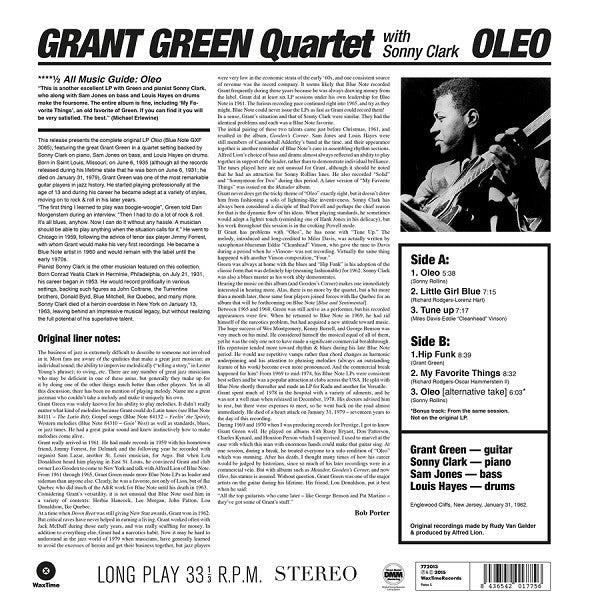 Grant Green Quartet With Sonny Clark : Oleo (LP, Album, Ltd, RE)