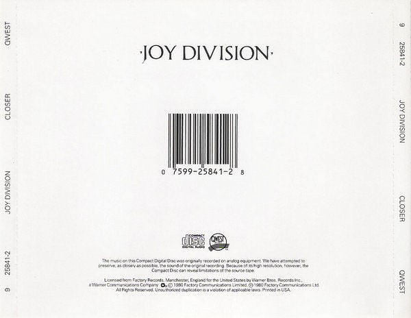 Joy Division : Closer (CD, Album, RE, RP, Cin)