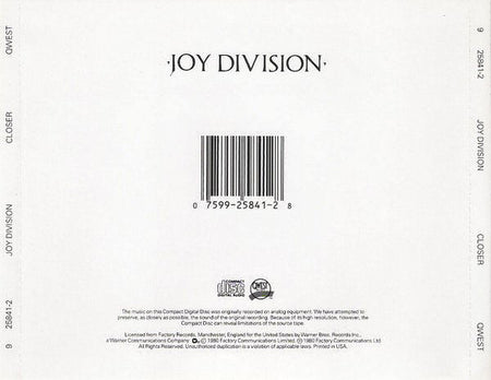 Joy Division : Closer (CD, Album, RE, RP, Cin)