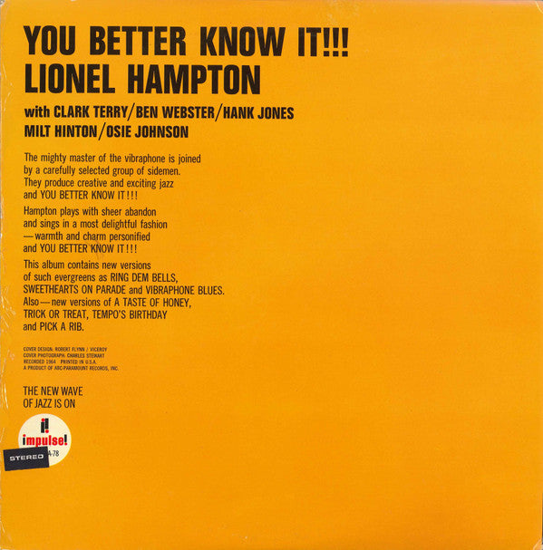 Lionel Hampton : You Better Know It!!! (LP, Album, RE, Gat)