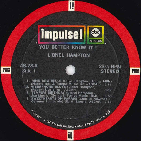 Lionel Hampton : You Better Know It!!! (LP, Album, RE, Gat)
