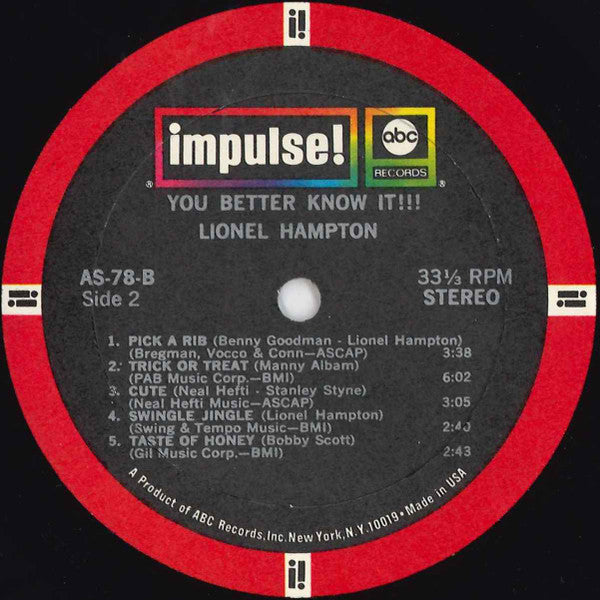 Lionel Hampton : You Better Know It!!! (LP, Album, RE, Gat)