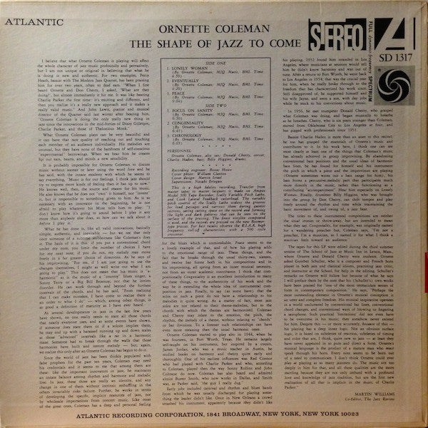 Ornette Coleman : The Shape Of Jazz To Come (LP, Album, RE, PR )