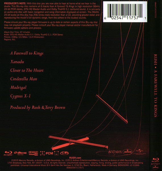 Rush : A Farewell To Kings (Blu-ray, Blu-ray-A, Album, RE, RM, Multichannel)