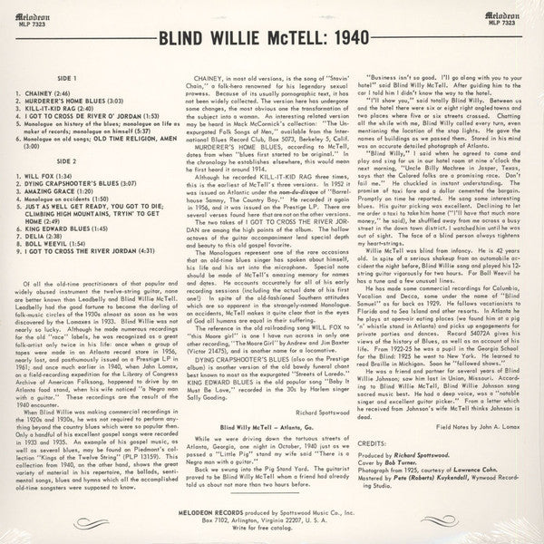 Blind Willie McTell : Blind Willie McTell: 1940 (LP, Album, RE)