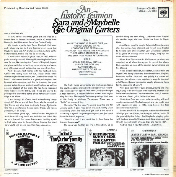 Sara Carter (2) And Maybelle Carter : An Historic Reunion: Sara And Maybelle, The Original Carters (LP, Album, Mono)