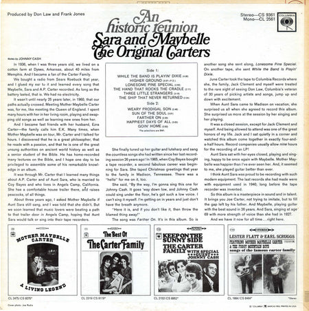 Sara Carter (2) And Maybelle Carter : An Historic Reunion: Sara And Maybelle, The Original Carters (LP, Album, Mono)