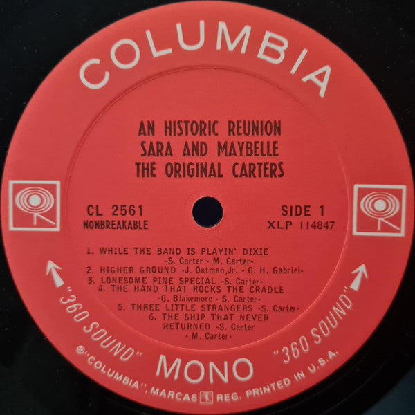 Sara Carter (2) And Maybelle Carter : An Historic Reunion: Sara And Maybelle, The Original Carters (LP, Album, Mono)