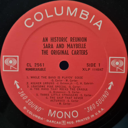 Sara Carter (2) And Maybelle Carter : An Historic Reunion: Sara And Maybelle, The Original Carters (LP, Album, Mono)