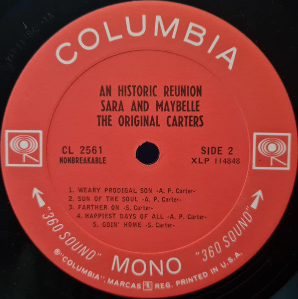 Sara Carter (2) And Maybelle Carter : An Historic Reunion: Sara And Maybelle, The Original Carters (LP, Album, Mono)