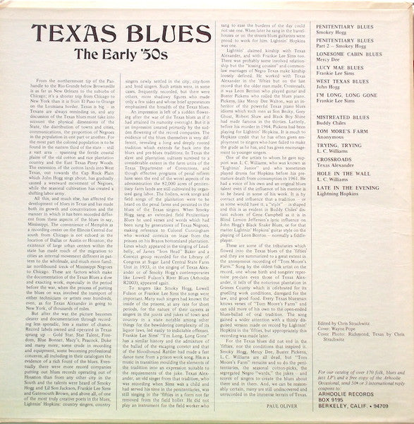 Various : Texas Blues The Early '50s (LP, Comp, RE)