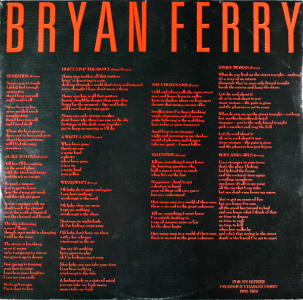 Bryan Ferry : Boys And Girls (LP, Album, Spe)