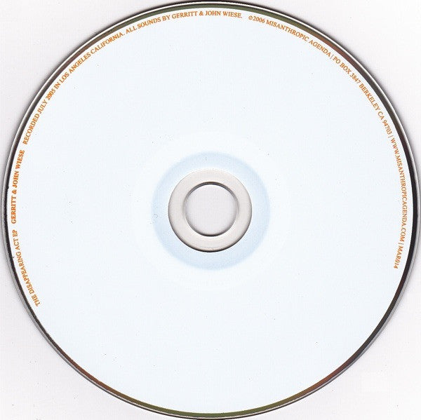 Gerritt* & John Wiese : The Disappearing Act EP (CD, EP)