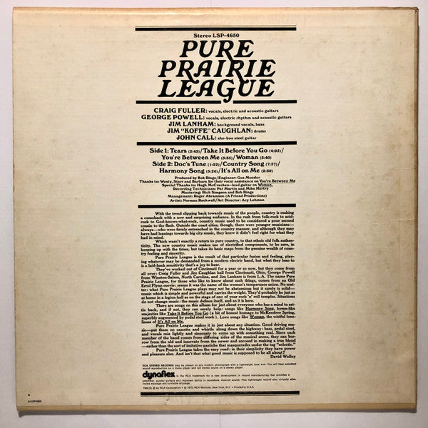 Pure Prairie League : Pure Prairie League (LP, Album, Ind)