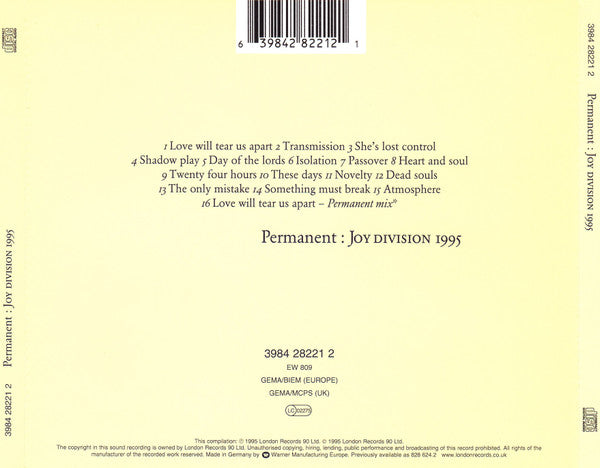 Joy Division : Permanent: Joy Division 1995 (CD, Comp, RE)