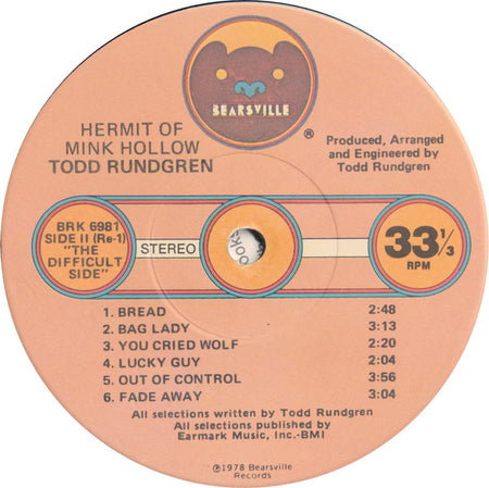 Todd Rundgren : Hermit Of Mink Hollow (LP, Album, Jac)