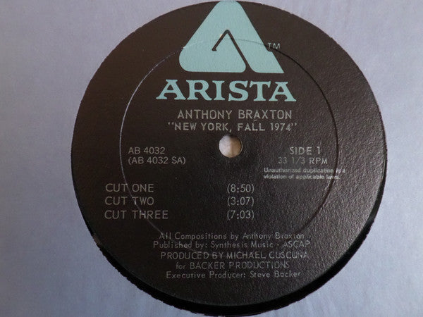 Anthony Braxton : New York, Fall 1974 (LP, Album, RP, Gat)
