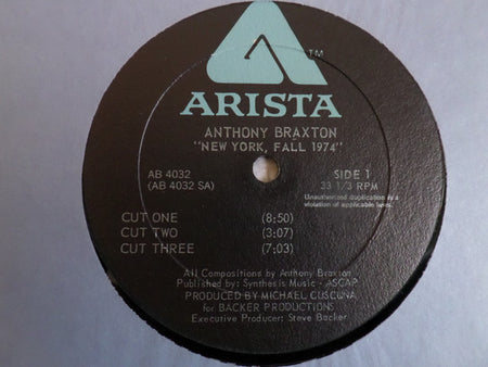 Anthony Braxton : New York, Fall 1974 (LP, Album, RP, Gat)