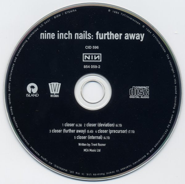 Nine Inch Nails : Closer: Further Away (CD, Single, 1/2)