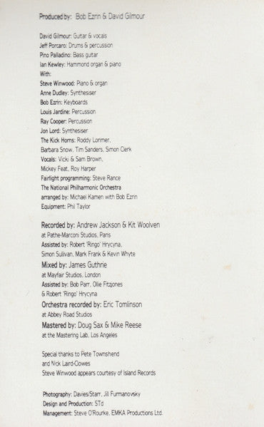 David Gilmour : About Face (Cass, Album)