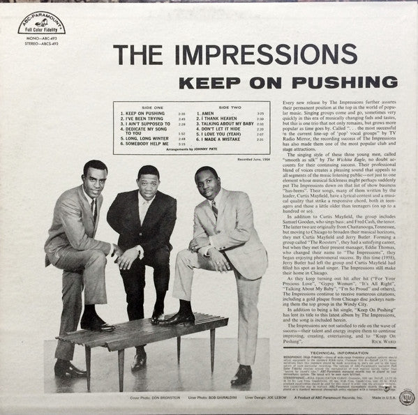 The Impressions : Keep On Pushing (LP, Album, RE)