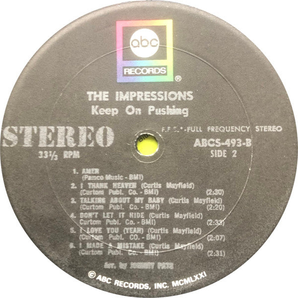 The Impressions : Keep On Pushing (LP, Album, RE)