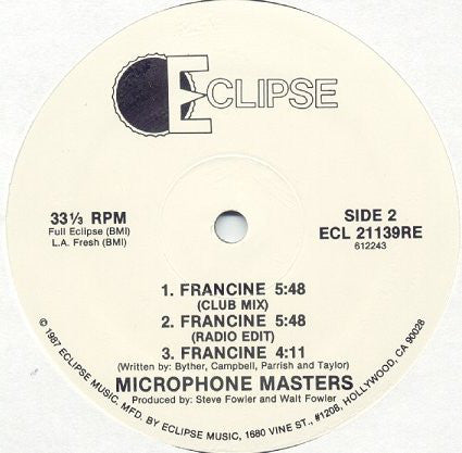 Microphone Masters : Too Cold Chillin' / Francine (12")