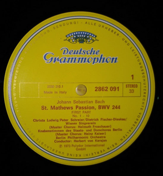 Johann Sebastian Bach  :  Wiener Singverein, Berliner Philharmoniker, Herbert Von Karajan : Matthäus-Passion (St. Matthew Passion) (4xLP, wit + Box)