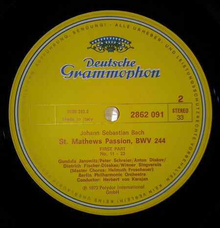 Johann Sebastian Bach  :  Wiener Singverein, Berliner Philharmoniker, Herbert Von Karajan : Matthäus-Passion (St. Matthew Passion) (4xLP, wit + Box)