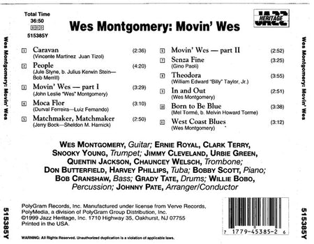 Wes Montgomery : Movin' Wes (CD, Album, Club, RE, RM)
