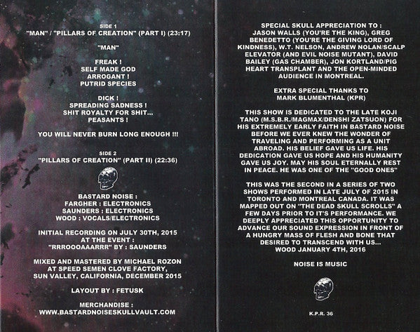 Bastard Noise : "Dedicated To Koji Tano" - Live In Montreal, Canada 2015 (Cass, Album, Ltd)