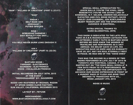 Bastard Noise : "Dedicated To Koji Tano" - Live In Montreal, Canada 2015 (Cass, Album, Ltd)