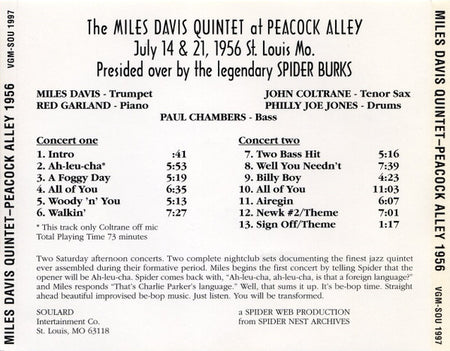 The Miles Davis Quintet : At Peacock Alley 1956 (CD, Unofficial)