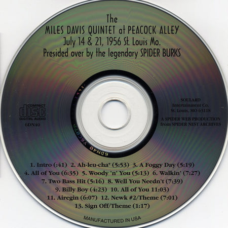 The Miles Davis Quintet : At Peacock Alley 1956 (CD, Unofficial)