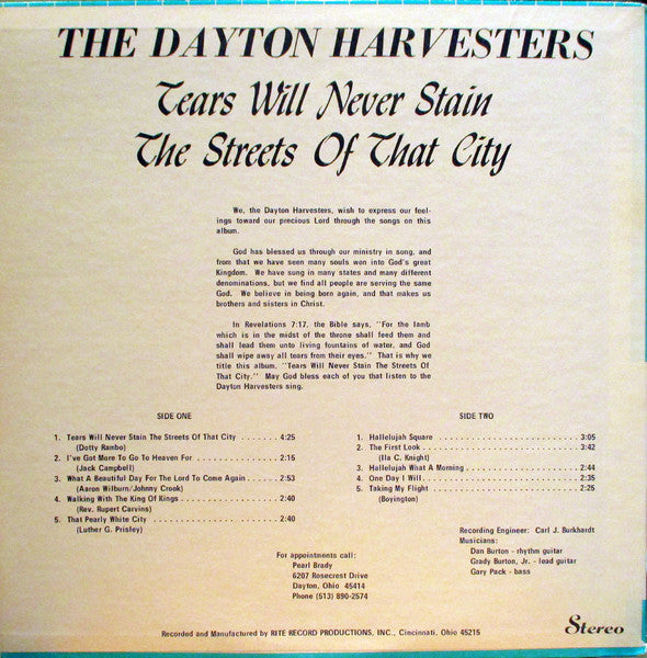 The Dayton Harvesters : Tears Will Never Stain The Streets Of That City (LP)