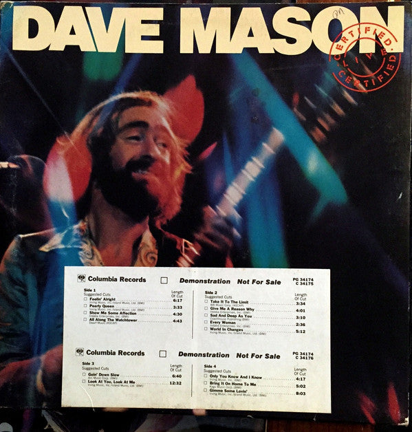 Dave Mason : Certified Live (2xLP, Promo)