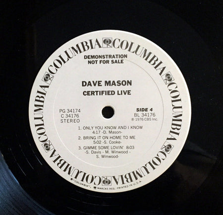 Dave Mason : Certified Live (2xLP, Promo)