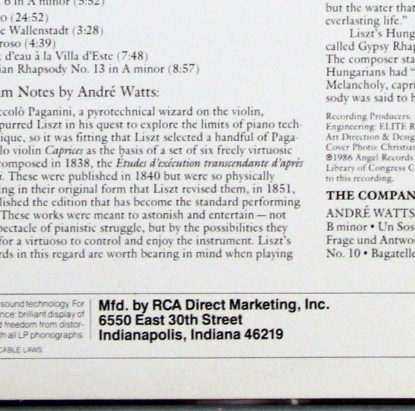André Watts : André Watts Plays Liszt (Album 1) (LP, Album, Club, RCA)